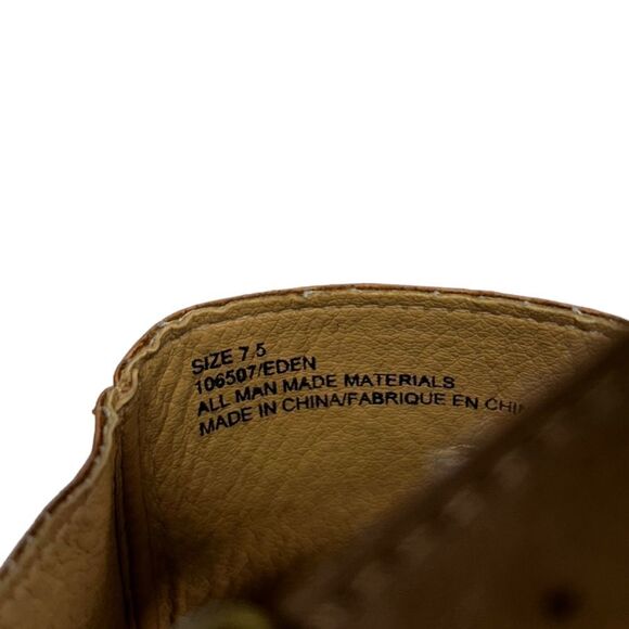 Maurice’s Eden Tan Faux Leather Open Toe Block Heels Sandals 7.5 Cutout Vegan - Picture 8 of 10